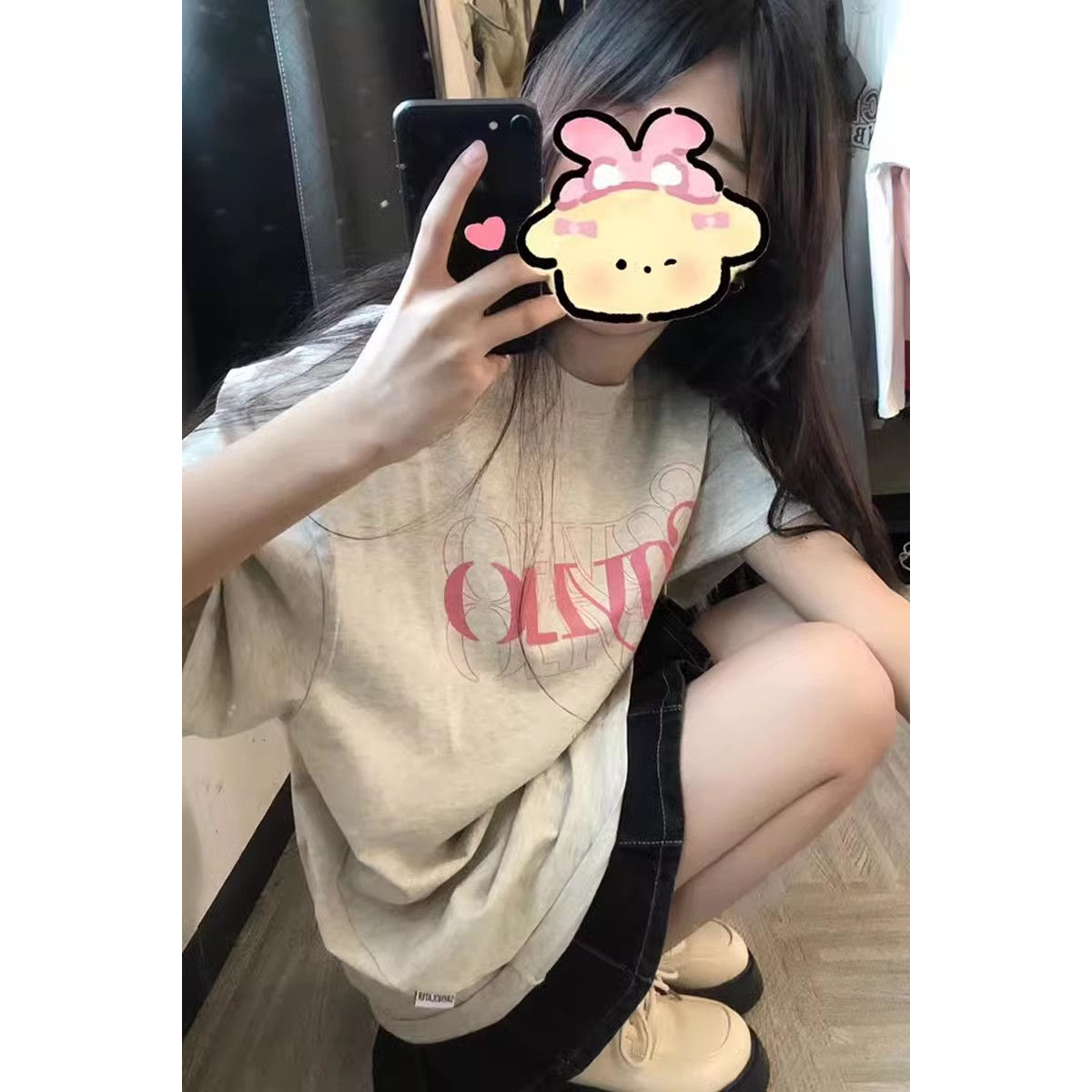 美式复古白灰色纯棉短袖t恤女宽松夏季小众设计感学生半袖上衣ins