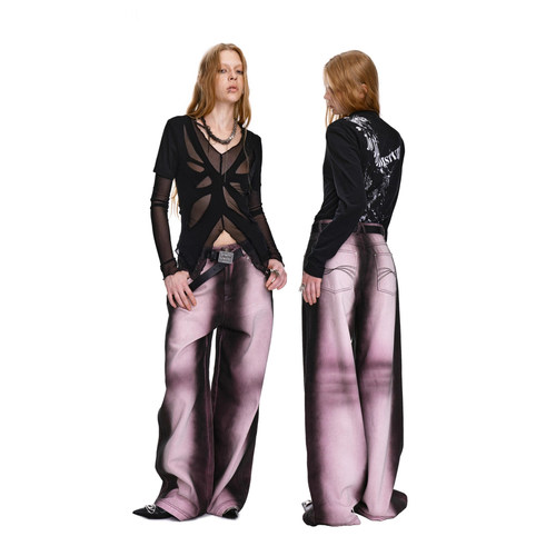 【张桂源安崎同款】DONOTDISTURB原创设计休闲宽松阔腿美式牛仔裤