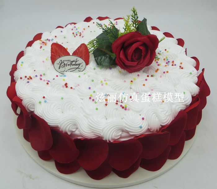 炫丽仿真蛋糕模型塑胶生日蛋糕模型仿真水果8寸方形玫瑰花包邮i.