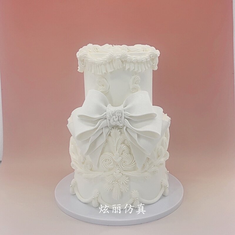 网红款复古裱花蝴蝶结仿真生日蛋糕模型灯箱展示蛋糕样品拍照道具