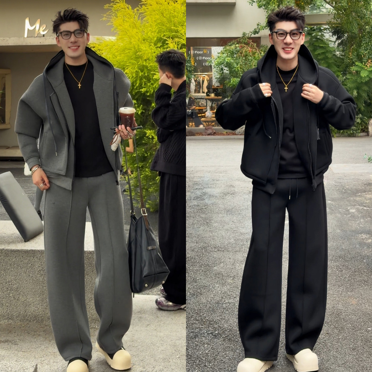 冬季美式休闲连帽卫衣套装男