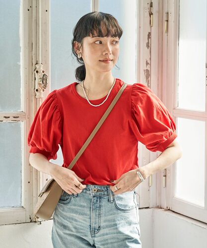 日单六色蓬蓬袖纯棉女式T恤