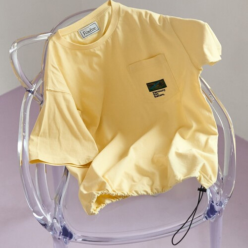 FS联名款 外贸出口日单尾货 春夏新款下摆松紧收口 短袖圆领T恤