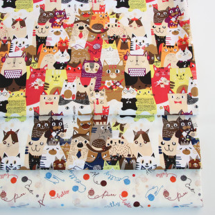 毛线猫1.6宽无荧光 宝宝布料 卡通印花 全棉斜纹纯棉布料床品面料