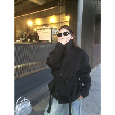 实拍实价~2024新款秋冬短款夹棉外套呢子大衣女