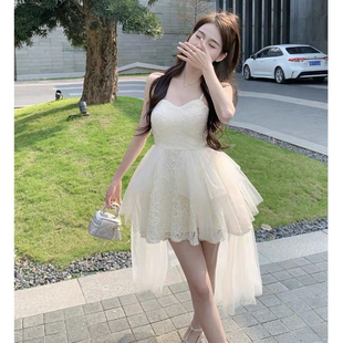 公主风礼服连衣裙女春夏2024新款收腰显瘦露背网纱拼接抹胸蓬蓬裙