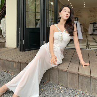 2025新款 希腊神女~重工镶钻挂脖连衣裙温柔纯欲千金鱼尾长裙