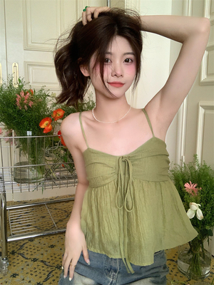 实拍实价  韩版甜美吊带娃娃衫蝴蝶结绑带雪纺衫无袖背心上衣