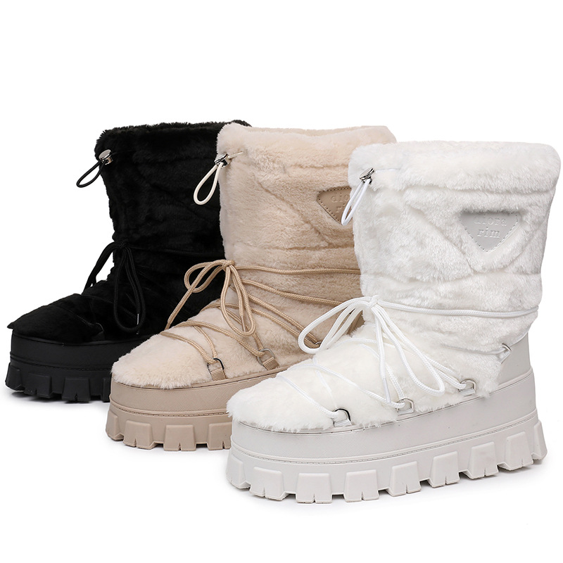 雪地靴厚底雪地靴女保暖雪地鞋时尚欧美跨境出口普达松糕底毛款