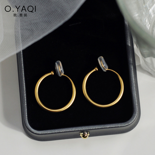 无耳洞哑金小圈复古一体蚊香盘耳夹时尚 简约素圈女耳饰小众高级感