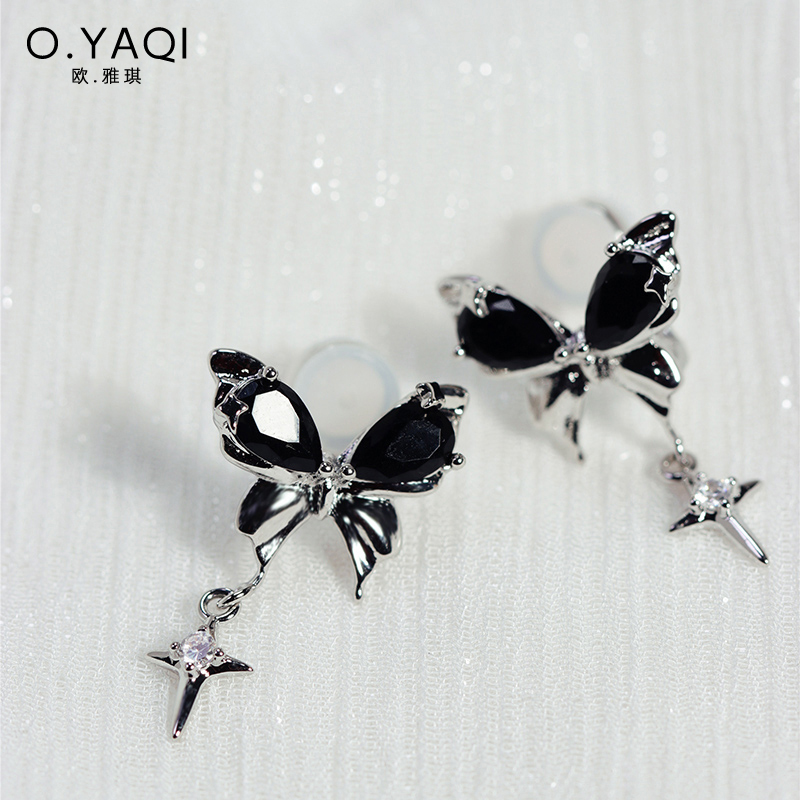 神秘黑色蝴蝶不痛硅胶垫耳夹