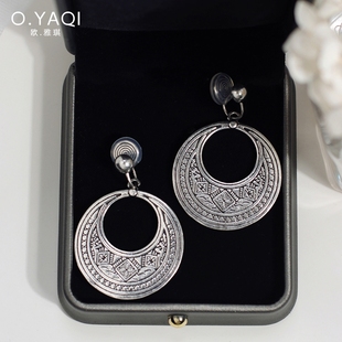 蚊香盘耳夹复古民族风耳钩女耳饰小众设计 无耳洞夸张大圆环一体式