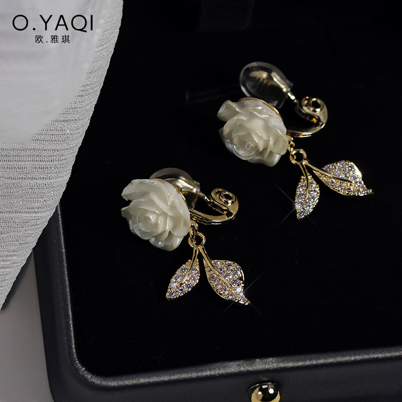 温柔白玫瑰花朵叶子无耳洞耳夹法式捏捏夹复古气质耳钉女耳饰个性,饰品/流行首饰/时尚饰品新,耳夹,淘宝优惠券,粉丝福利购,淘宝优惠卷