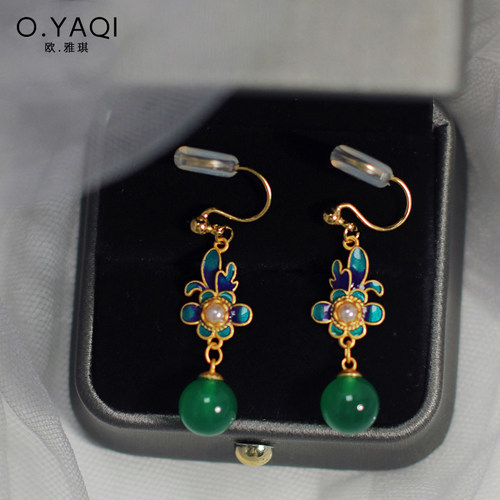 国潮兰花绿玛瑙新中式蚊香盘耳夹