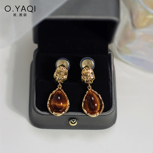 无耳洞个性 气质耳钉女耳饰小众 褶皱金属水滴蚊香盘耳夹美拉德时尚