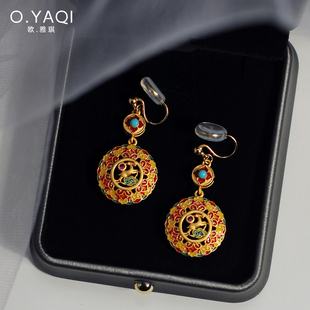 国潮新中式 古风小鹿无耳洞蚊香盘耳夹古法工艺耳钩耳环女耳饰