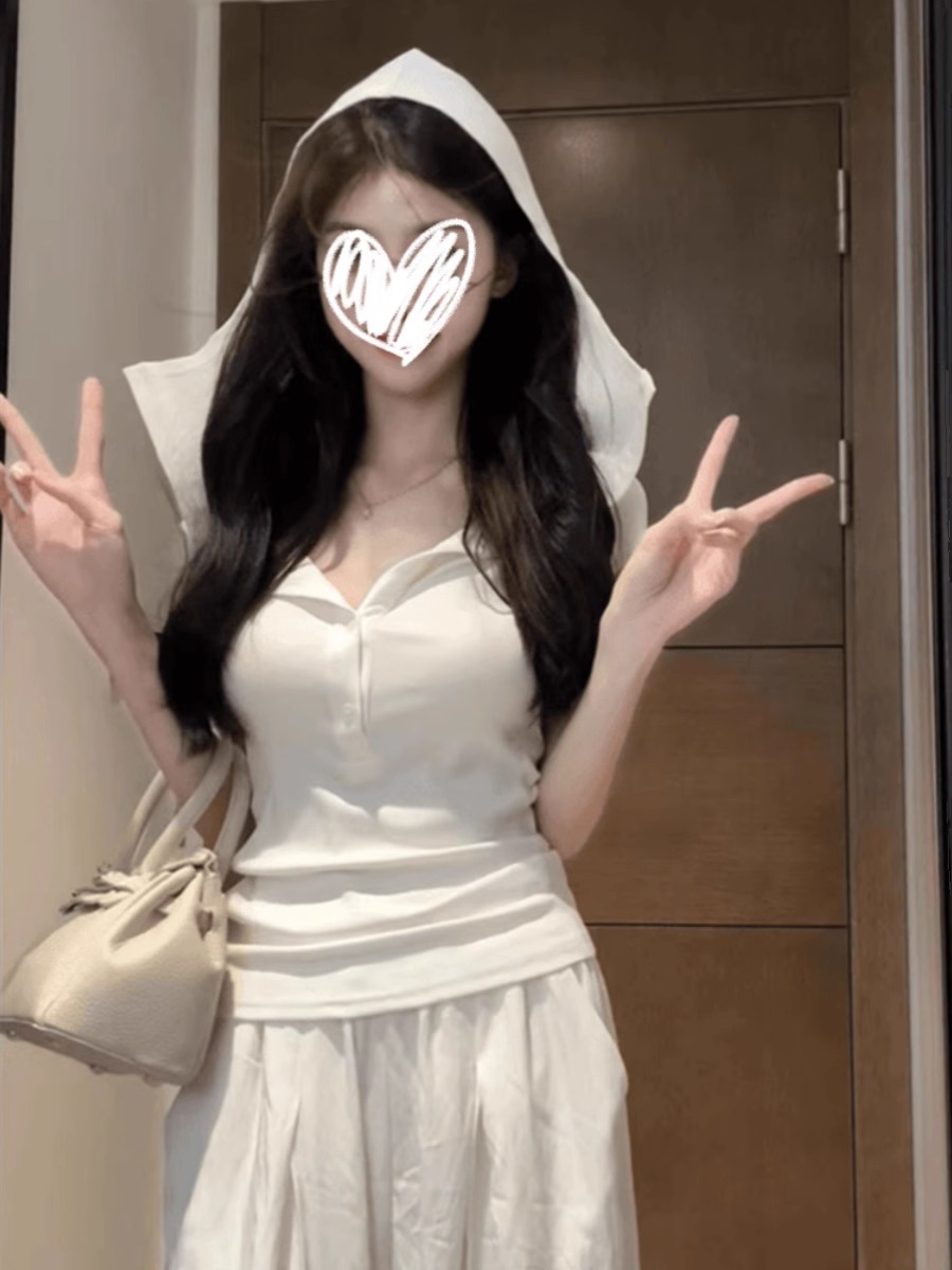初秋上衣韩系女慵懒风纯欲甜酷连帽短袖T恤夏修身显瘦休闲打底衫
