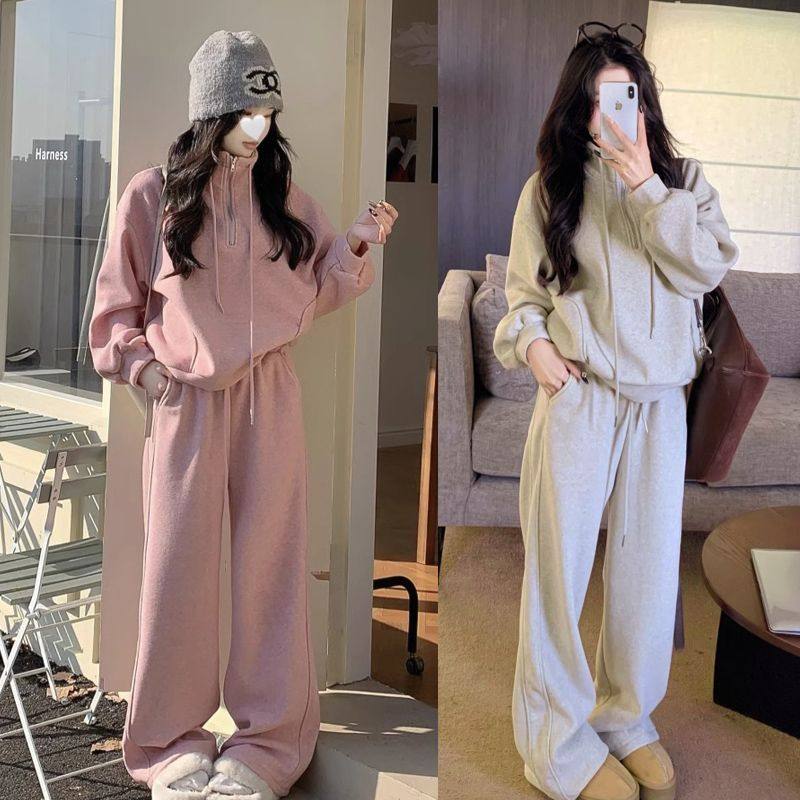 秋冬高级感套装休闲运动女卫衣加绒立领洋气显瘦慵懒阔腿裤两件套,女装/女士精品,时尚套装,淘宝优惠券,粉丝福利购,淘宝优惠卷