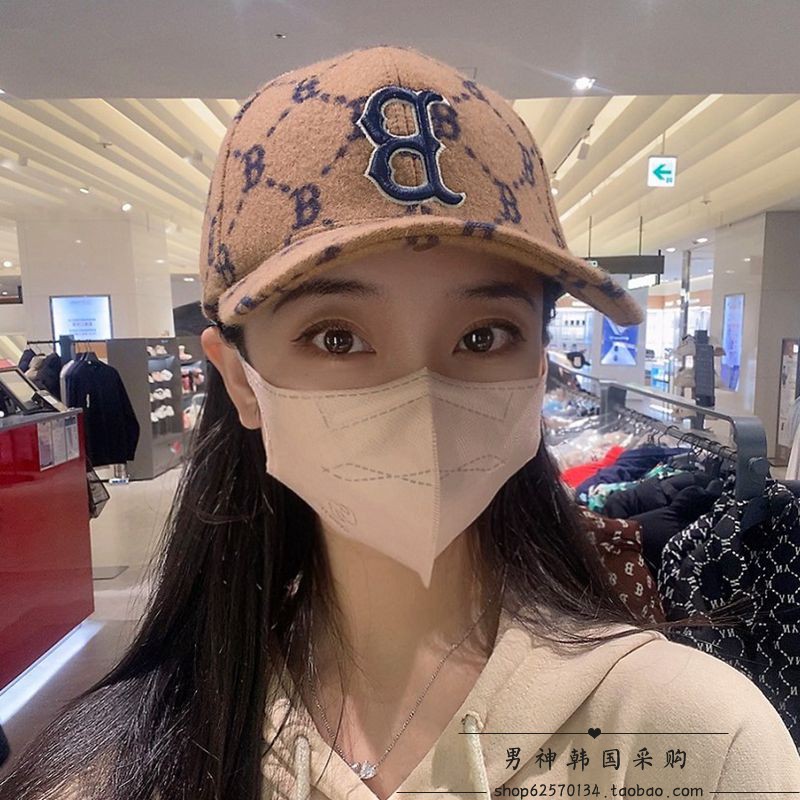 棒球帽MLB保暖鸭舌帽硬顶满标女