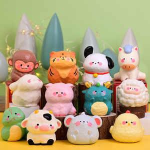 十二生肖车载摆件全套龙年树脂可爱治愈系桌面手办新年礼物办公室