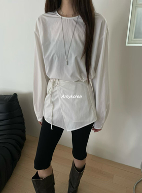 atmosphere Amy韩代 25fw 东大门 时尚纯色 系带裙帘 长袖衬衫