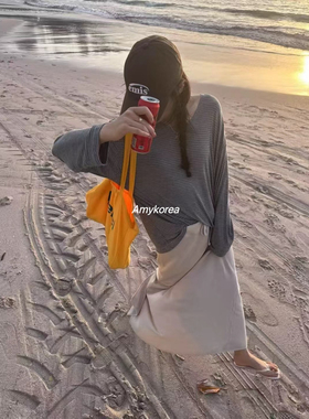 tempting Amy韩代 25早秋 东大门 条纹宽松 圆领长袖T恤 百搭洋气