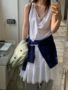 Amy韩代 纯色蕾丝边 26早春 百褶连衣裙 气质百搭 东大门 unbound