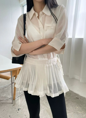 favor Amy韩代 26春夏 东大门 洋气微透 短袖衬衫 百褶裙帘 百搭