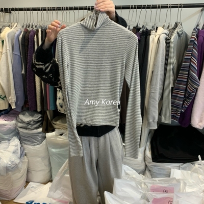 RIVEROOM Amy韩代 25fw 东大门 条纹高领 长袖打底t恤 百搭