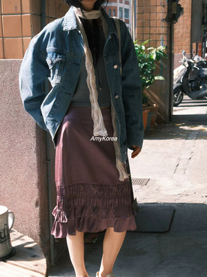 tempting Amy韩代 26早春 东大门 做旧翻领水洗牛仔外套 休闲洋气