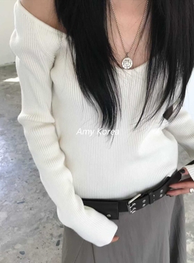 PADO Amy韩代 25fw 东大门 双V领纯色 系带修身 长袖针织衫 显瘦