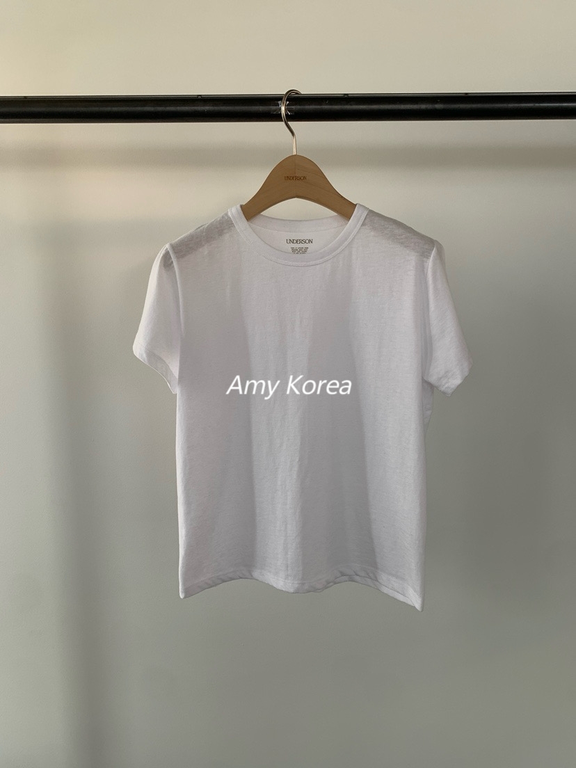 UNDERSON Amy韩代 25ss 东大门 纯色圆领 短袖T恤上衣  简约百搭
