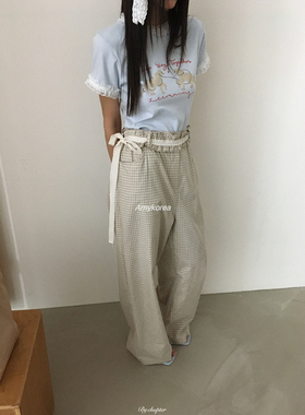 by chapter Amy韩代 26春夏 东大门 花边腰带 格子直筒休闲裤洋气