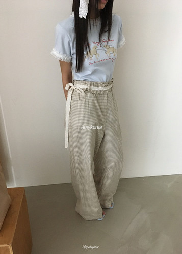 by chapter Amy韩代 26春夏 东大门 花边腰带 格子直筒休闲裤洋气