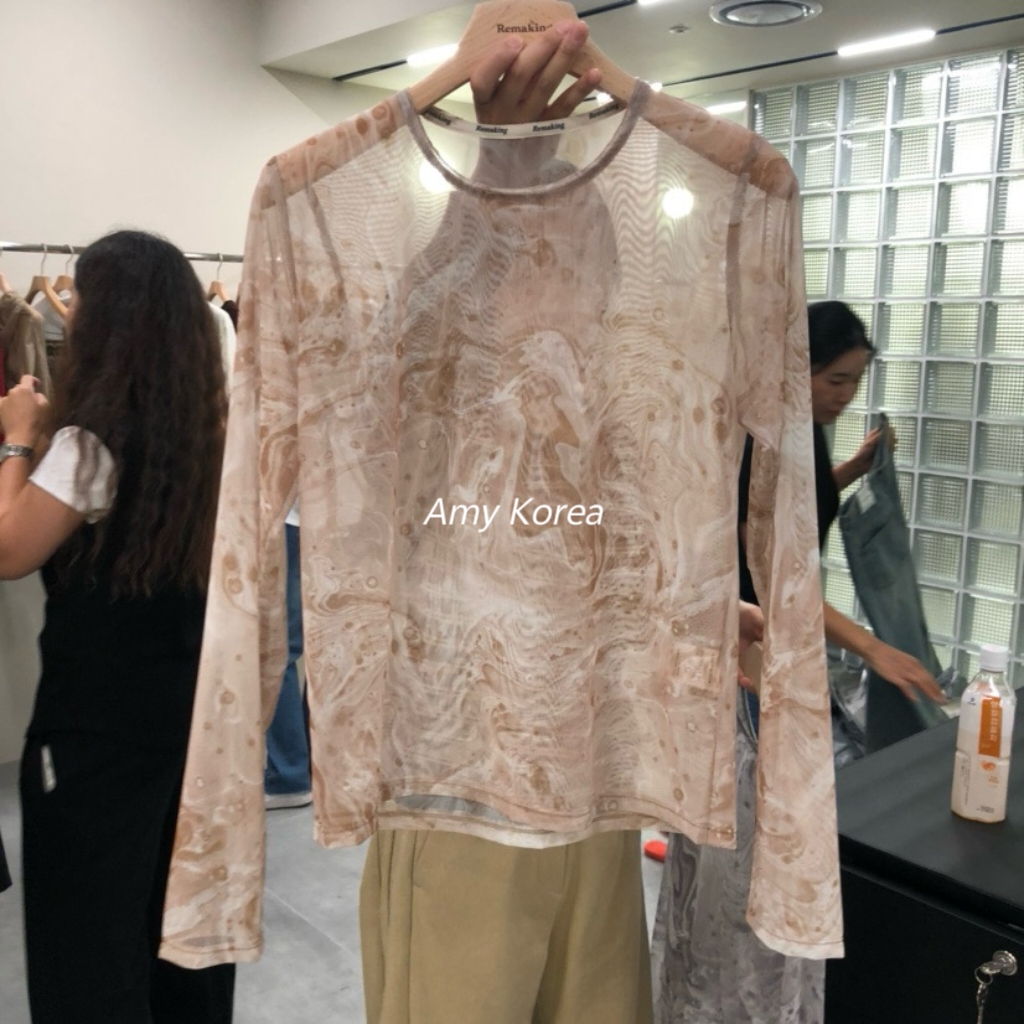 remaking Amy韩代 25早秋 东大门 洋气 花纹网纱长袖t 打底t恤