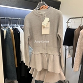 THAN 荷叶边系扣针织开衫 Amy韩代 东大门 MORE 纯色 25fw 时尚