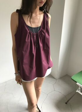 awear Amy韩代 26春夏 东大门 领口抽褶 系带吊带背心 洋气宽松