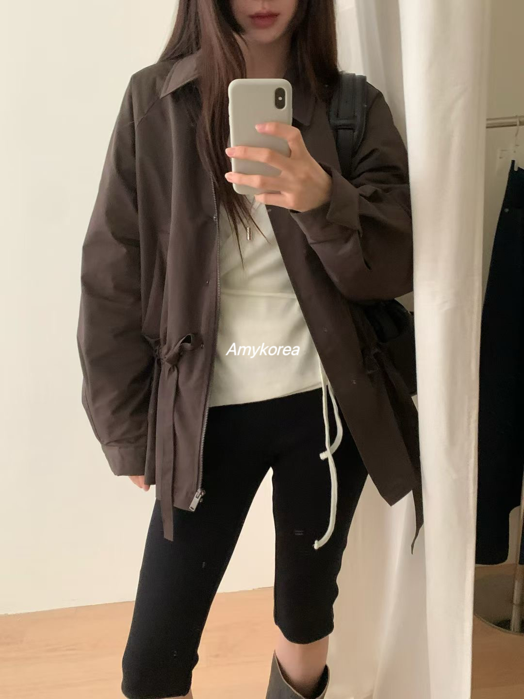 atmosphere Amy韩代 25fw 东大门 纯色侧拉链 五分裤马裤显瘦百搭