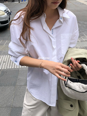 overtake Amy韩代 26早春 东大门 领口刺绣翻领长袖衬衫 纯色百搭
