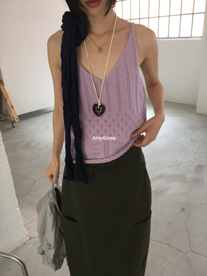 tempting Amy韩代 26春夏 东大门 纯色镂空织花 针织吊带背心洋气