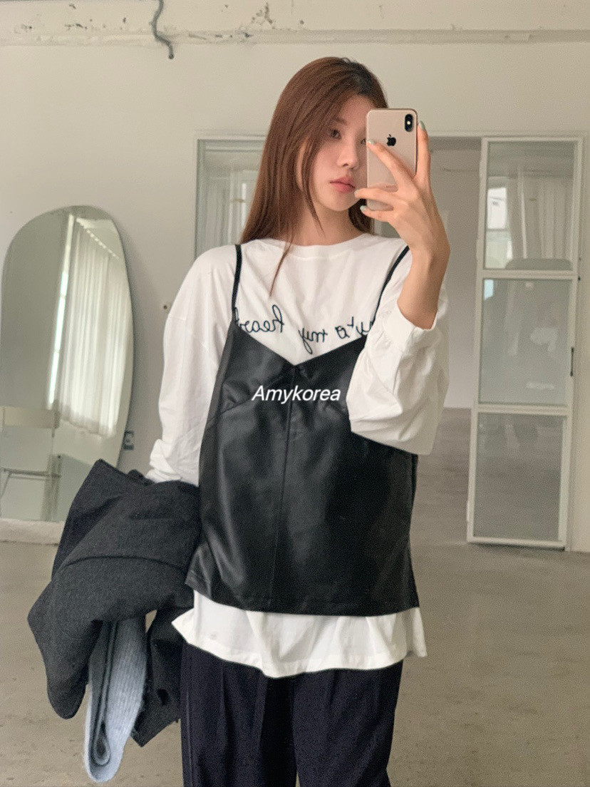 UNBOUND Amy韩代 25fw 东大门 纯色系带 环保皮马甲背心 洋气百搭