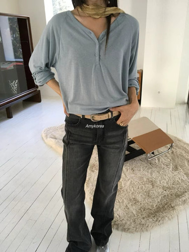 tempting Amy韩代 26早秋 东大门 拼接设计 直筒牛仔裤 洋气百搭