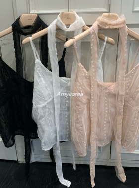 Le ove Amy韩代 26春夏 东大门 纯色脖带 蕾丝拼纱 吊带背心 洋气