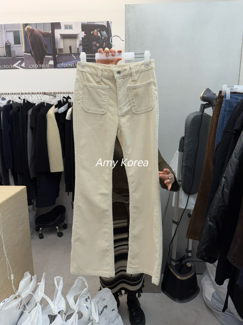 LONDON FLAT Amy韩代 25fw 东大门 洋气纯色 灯芯绒微喇叭裤长裤