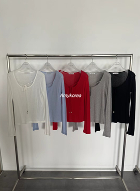 tempting Amy韩代 25fw 东大门 纯色系带 圆领长袖T恤 修身打底衫