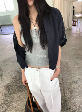 pado Amy韩代 26春夏 东大门 鱼骨钢圈 卷边短袖衬衫 纯色洋气