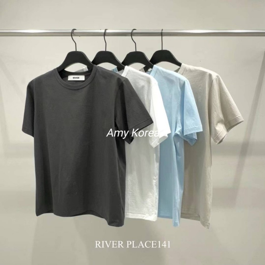 RIVER韩国东大门代购25春季新款 纯色圆领短袖T恤女 简约百搭