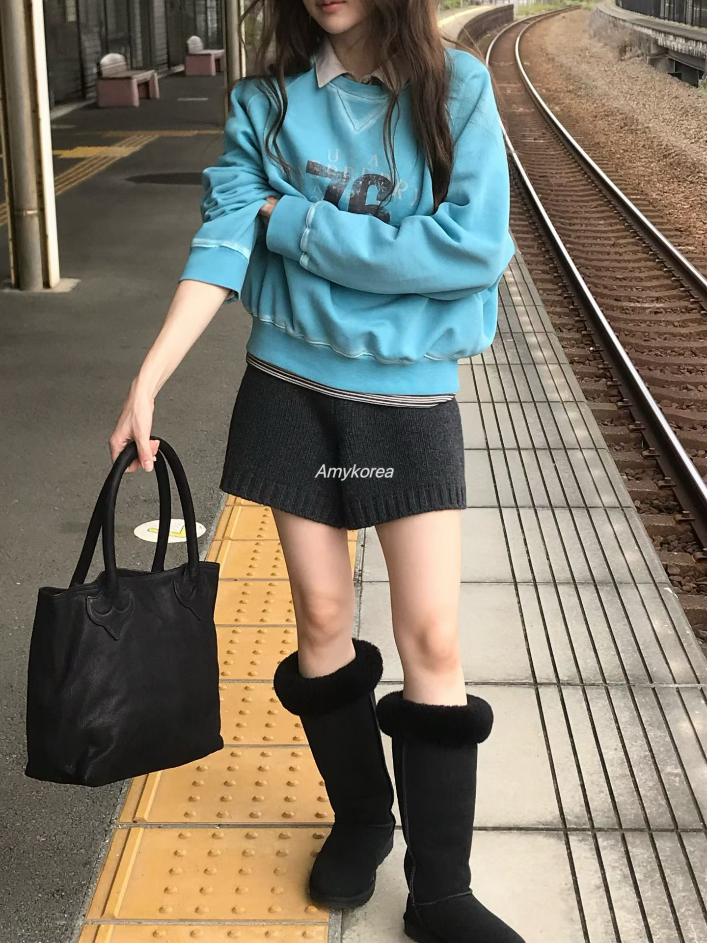 tempting Amy韩代 26fw 东大门 洋气纯色 针织毛线短裤 休闲百搭