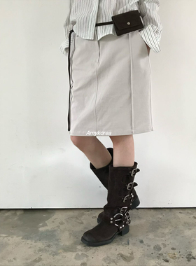 PADO Amy韩代 25fw 东大门 纯色拼接设计 半身裙中裙 洋气百搭