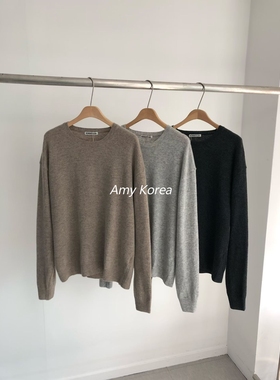 现ROMANTICIZE Amy韩代 25fw 东大门 纯色圆领羊毛混 长袖针织衫